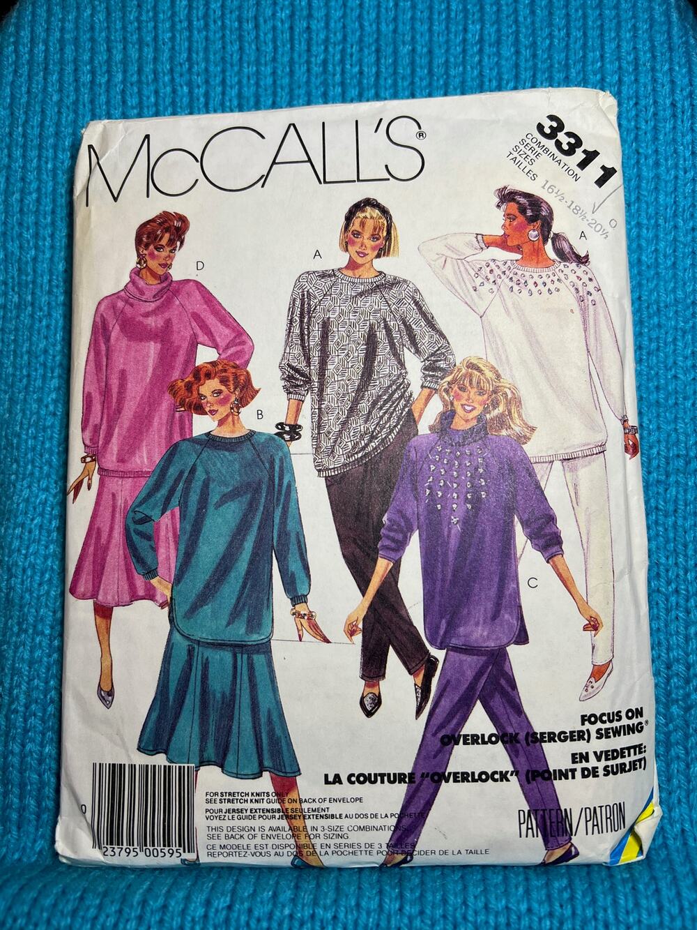 McCalls 3311 pattern sweatshirt oversized turtleneck skirt pants size 16.5-20.5